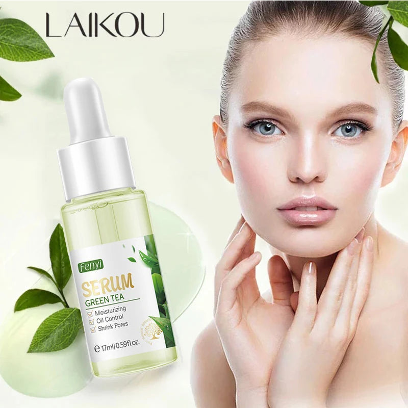 Sérum facial de chá verde Laikou, controle de oleosidade, antienvelhecimento, redução de poros, tratamento para acne, clareamento, hidratação, essência de melaleuca, cuidados com a pele