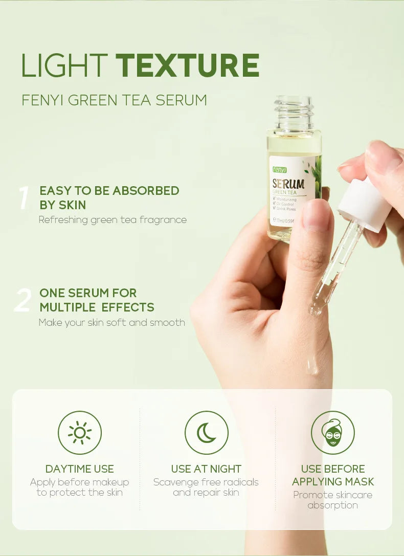 Sérum facial de chá verde Laikou, controle de oleosidade, antienvelhecimento, redução de poros, tratamento para acne, clareamento, hidratação, essência de melaleuca, cuidados com a pele