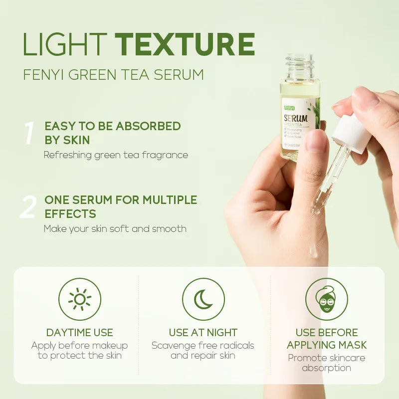 Sérum facial de chá verde Laikou, controle de oleosidade, antienvelhecimento, redução de poros, tratamento para acne, clareamento, hidratação, essência de melaleuca, cuidados com a pele