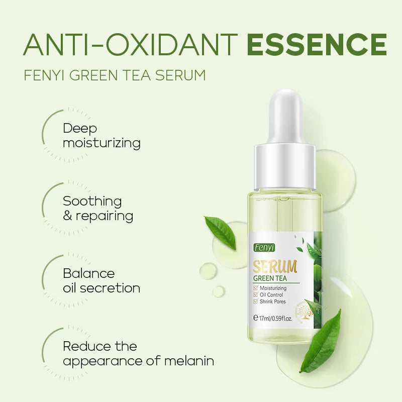 Sérum facial de chá verde Laikou, controle de oleosidade, antienvelhecimento, redução de poros, tratamento para acne, clareamento, hidratação, essência de melaleuca, cuidados com a pele