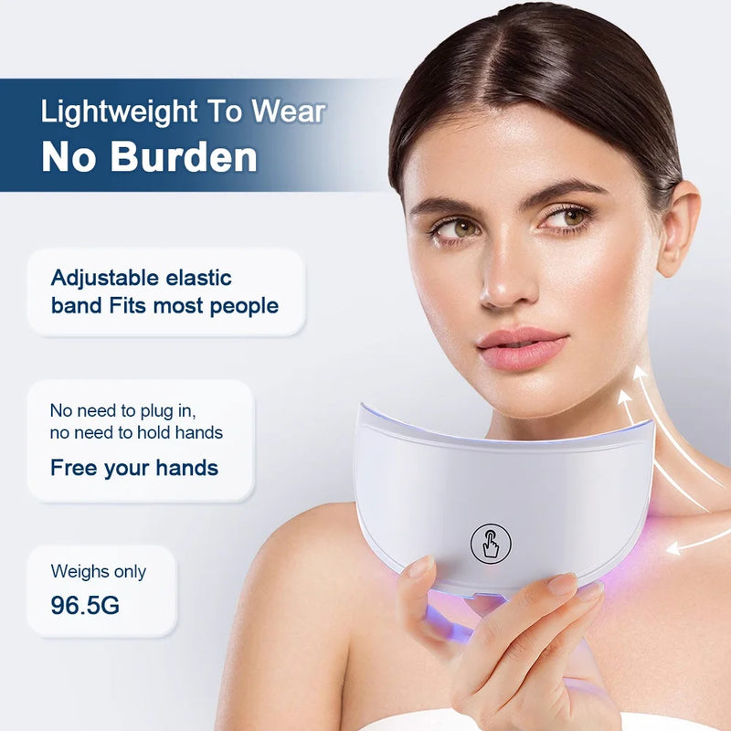 Máscara facial de LED de 7 cores com pescoço, máscara de terapia de luz vermelha para firmamento da pele, lifting, antienvelhecimento, bio-luz, beleza, clareamento, casa
