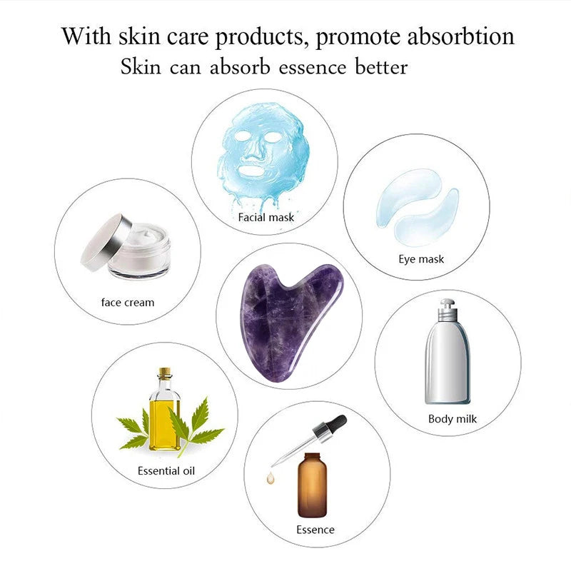 Gua Sha, raspador de guache com jade ametista natural, massageador para rosto, lifting de pele fina, raspador facial, ferramentas de beleza e cuidados com a pele