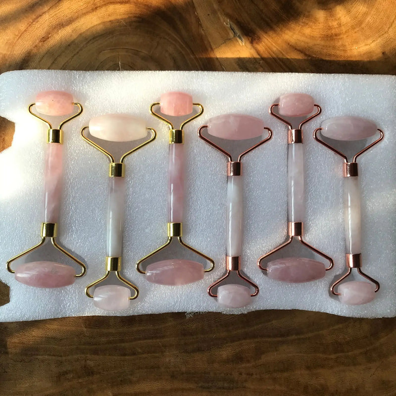 Pó de quartzo rosa, rolo de cristal de jade, massagem spa, massageadores faciais rosa, gua sha, pedra natural, guasha, ferramenta de beleza, lifting facial