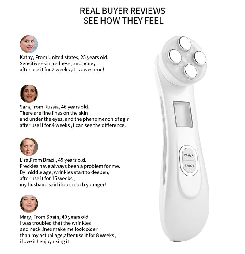 5 em 1 RF Radiofrequência EMS Eletroporação LED Fóton Dispositivo de Beleza Lifting de Pele Firme Anti-Rugas Cuidados com a Pele Massageador Facial