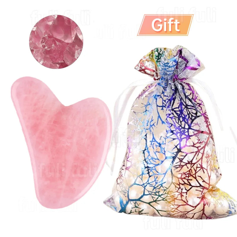 Pó de quartzo rosa, rolo de cristal de jade, massagem spa, massageadores faciais rosa, gua sha, pedra natural, guasha, ferramenta de beleza, lifting facial