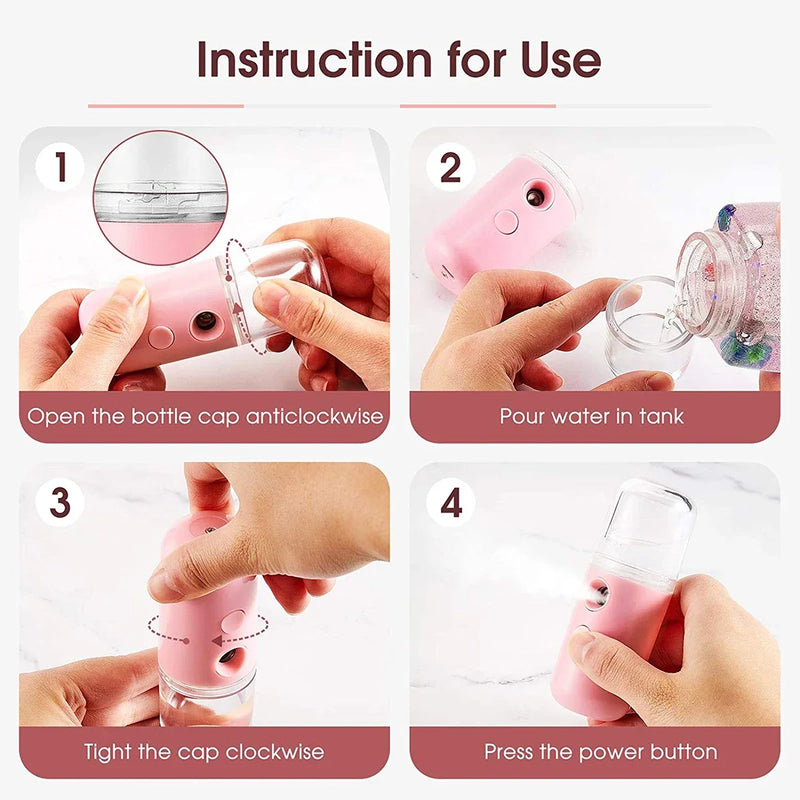 Mini pulverizador de névoa nano portátil USB de 30 ml, spray facial, vaporizador facial, hidratante, umidificador de ar, instrumentos de beleza para cuidados com a pele