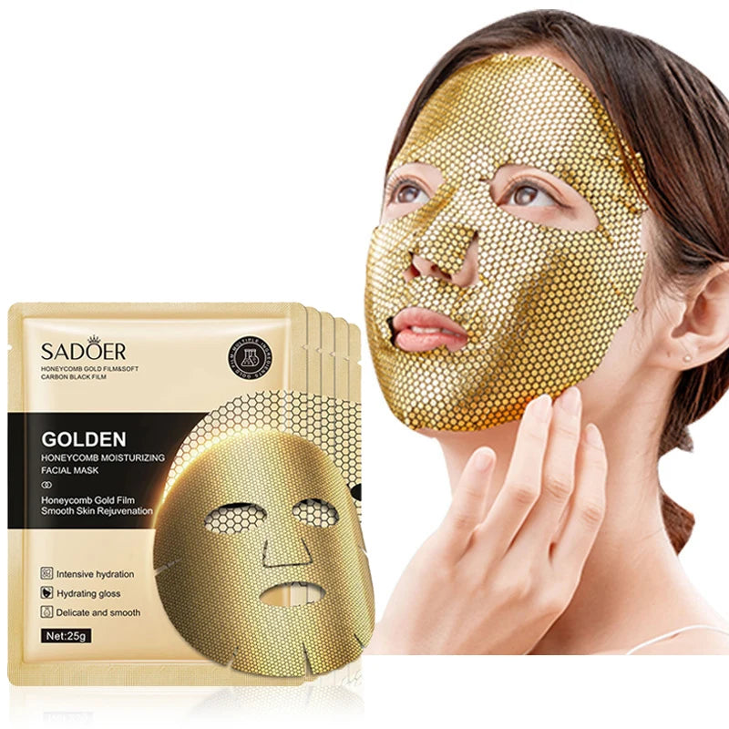 10 peças SADOER 24K Gold Máscaras Faciais Hidratantes para cuidados com a pele Firmeza Nutrição Suavidade Rejuvenescimento da Pele Máscara Facial Folhas Máscara