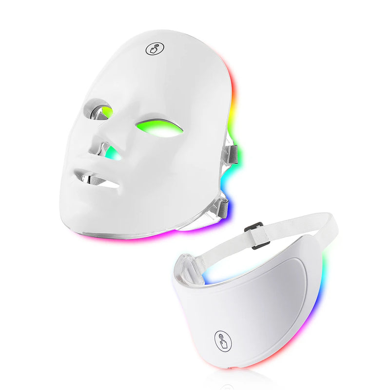 Máscara facial de LED de 7 cores com pescoço, máscara de terapia de luz vermelha para firmamento da pele, lifting, antienvelhecimento, bio-luz, beleza, clareamento, casa