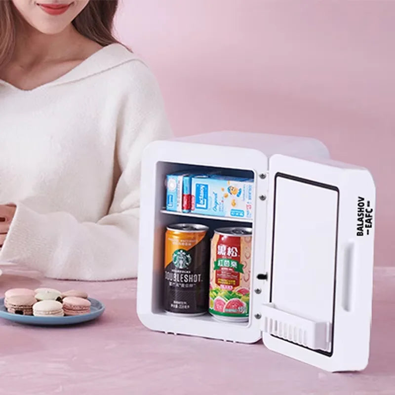 Mini geladeira de maquiagem 4L com espelho de luz LED, refrigerador portátil para armazenamento de cosméticos, mantém fresco e fresco para casa e carro, uso duplo