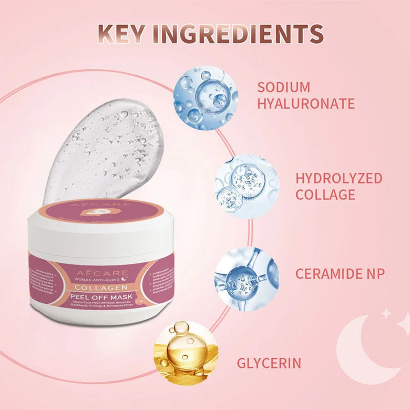 Máscara facial coreana de colágeno, máscara facial antirrugas de colágeno, máscara de lifting facial hidratante e tensora
