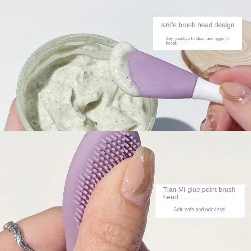 Yunduogirl 1 peça escova de silicone com cabeça dupla para máscara facial, limpador de poros faciais, aplicador de película de lama, ferramentas de limpeza femininas