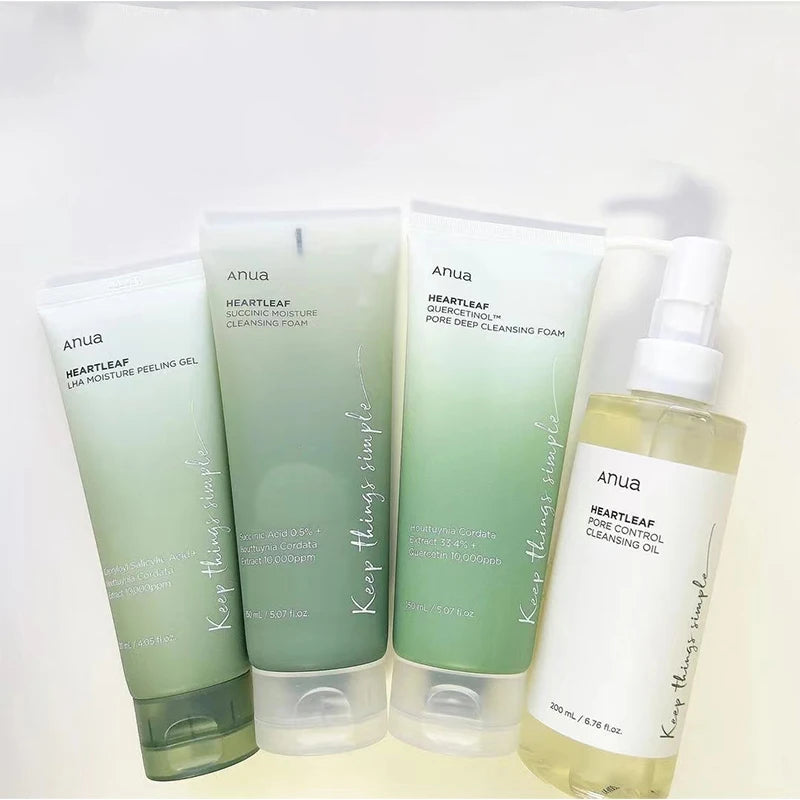 Anua Heartleaf Hidratante Coreano para Cuidados com a Pele Conjunto Tônico Emulsão Antienvelhecimento Atenua Linhas Finas Limpeza Profunda Limpador Facial