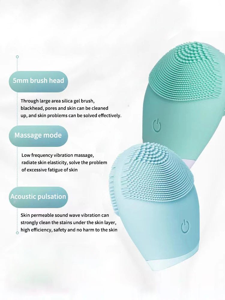 Limpador facial elétrico de silicone, massageador, ferramenta de massagem para cuidados com a pele, máquina de beleza, limpeza vibratória dos poros, massa auto-fornecida