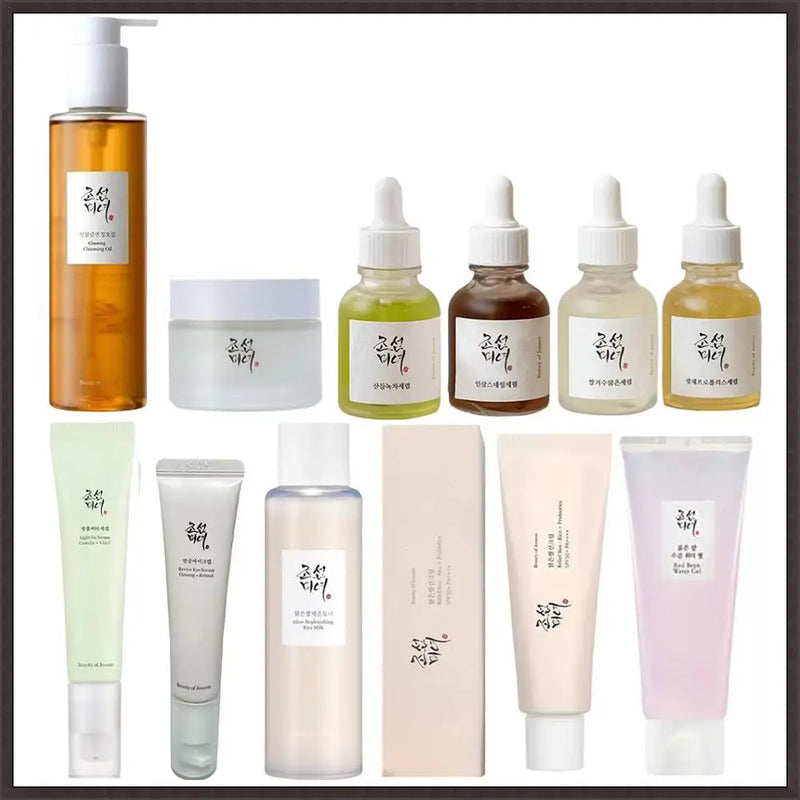 Conjunto coreano de cuidados com a pele com probióticos de arroz - protetor solar, essência facial, creme para os olhos, esfoliante, tônico, óleo de limpeza para diversas peles