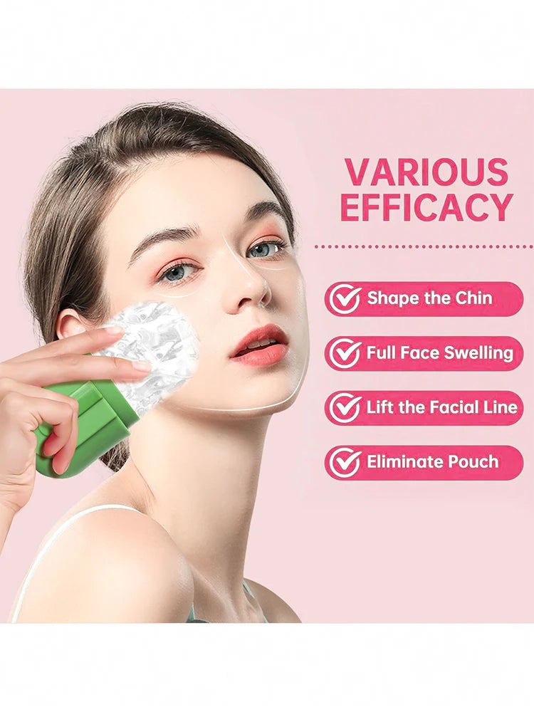 Rolo de gelo para rosto e olhos com formato de costas aprimorado - Massageador facial para cuidados com a pele - Molde de gelo de silicone reutilizável para uma pele fresca e fresca