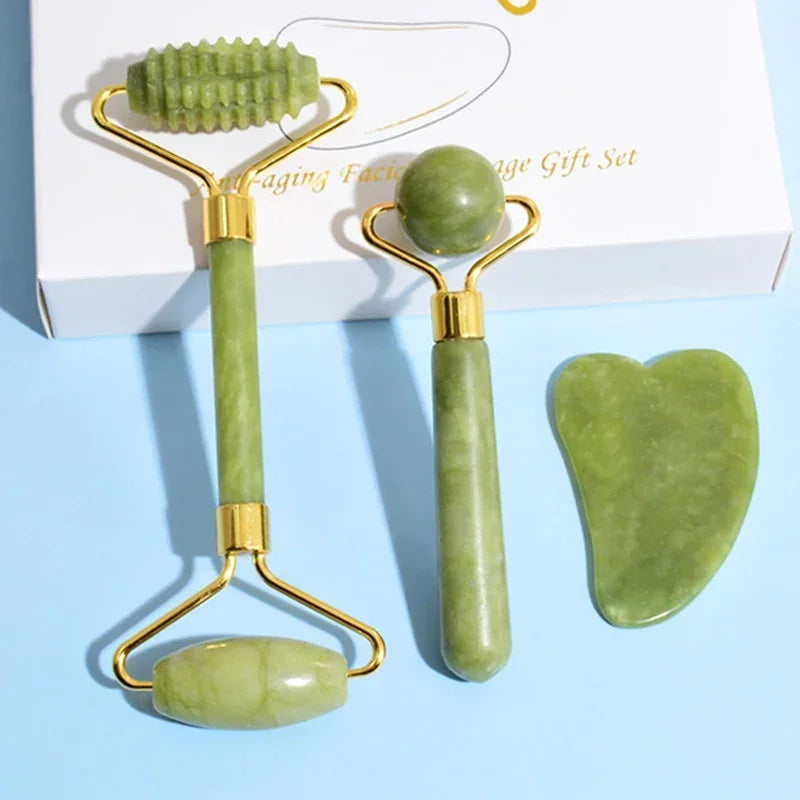 assage Visage Rolo de Jade Natural Gua Sha Facial Massageador Corporal e de Pescoço com Pedras Naturais Acupoint Cuidados com os Olhos Ferramentas de Massagem Spa MLifting
