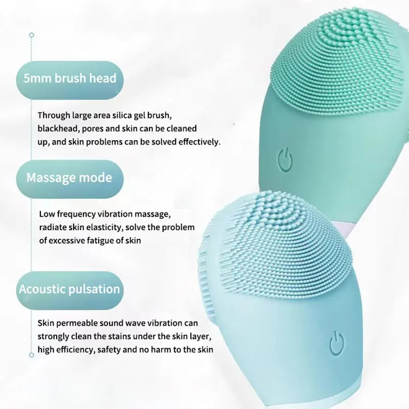Limpador facial elétrico de silicone, massageador, ferramenta de massagem para cuidados com a pele, máquina de beleza, limpeza vibratória dos poros, massa auto-fornecida