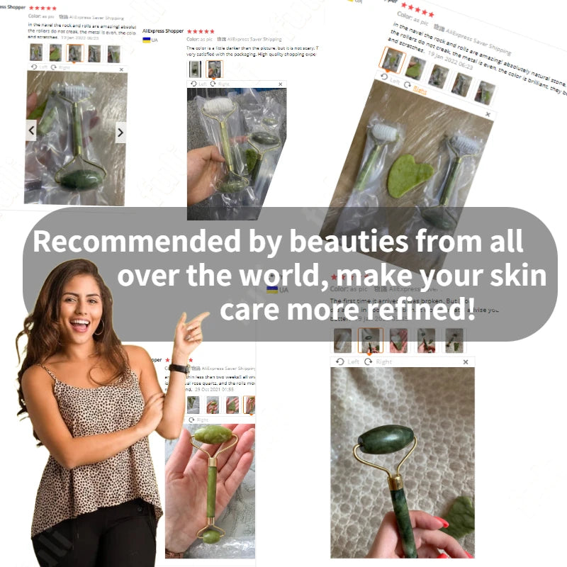 Pó de quartzo rosa, rolo de cristal de jade, massagem spa, massageadores faciais rosa, gua sha, pedra natural, guasha, ferramenta de beleza, lifting facial
