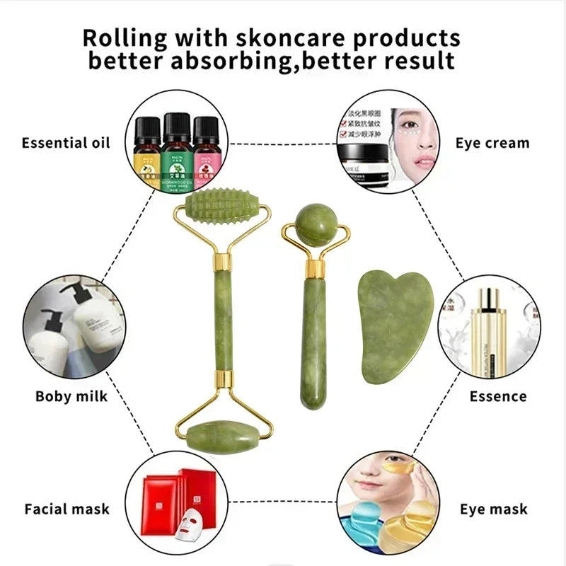 assage Visage Rolo de Jade Natural Gua Sha Facial Massageador Corporal e de Pescoço com Pedras Naturais Acupoint Cuidados com os Olhos Ferramentas de Massagem Spa MLifting