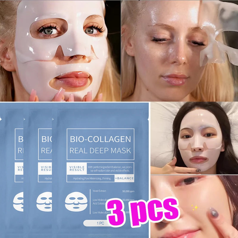 Máscara facial de biocolágeno 1/3/5/10 unidades, antirrugas, suaviza linhas finas, lifting, pele firme, antienvelhecimento, clareia a pele, cosméticos coreanos