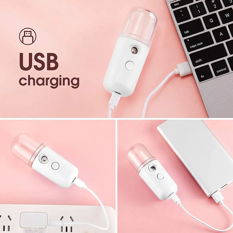 Mini pulverizador de névoa nano portátil USB de 30 ml, spray facial, vaporizador facial, hidratante, umidificador de ar, instrumentos de beleza para cuidados com a pele