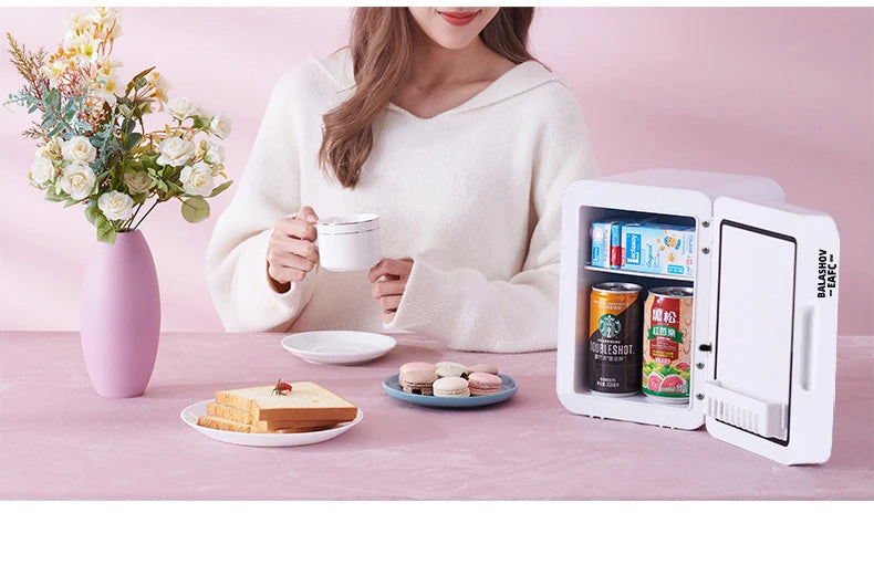 Mini geladeira de maquiagem 4L com espelho de luz LED, refrigerador portátil para armazenamento de cosméticos, mantém fresco e fresco para casa e carro, uso duplo