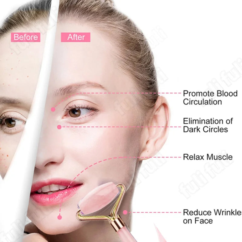 Pó de quartzo rosa, rolo de cristal de jade, massagem spa, massageadores faciais rosa, gua sha, pedra natural, guasha, ferramenta de beleza, lifting facial