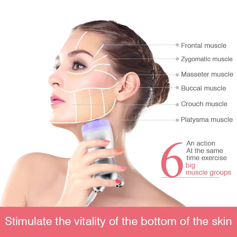 Massageador facial profissional eletroporador com vibração de rádio e LED Photon Rejuvenescimento Facial Lifting da pele Ferramenta de cuidados