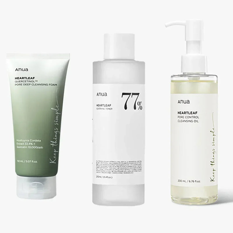 Anua Heartleaf 77% Produtos para Cuidados com a Pele Tônico Hidratante Removedor de Maquiagem Essência Limpeza Profunda Produtos Coreanos para Cuidados com a Pele Conjunto Completo