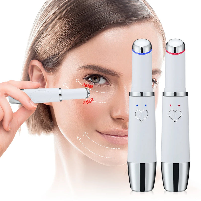 Massageador elétrico para os olhos, dispositivo de massagem com aquecimento por vibração para olheiras, inchaço, fadiga ocular, caneta para cuidados com os olhos e rugas