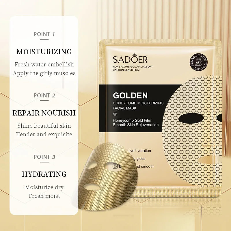 10 peças SADOER 24K Gold Máscaras Faciais Hidratantes para cuidados com a pele Firmeza Nutrição Suavidade Rejuvenescimento da Pele Máscara Facial Folhas Máscara