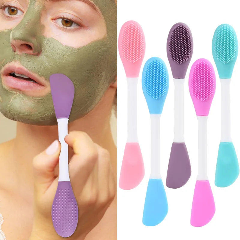 Yunduogirl 1 peça escova de silicone com cabeça dupla para máscara facial, limpador de poros faciais, aplicador de película de lama, ferramentas de limpeza femininas
