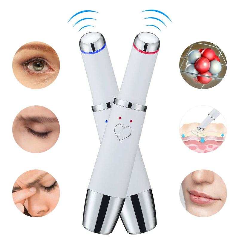 Massageador elétrico para os olhos, dispositivo de massagem com aquecimento por vibração para olheiras, inchaço, fadiga ocular, caneta para cuidados com os olhos e rugas