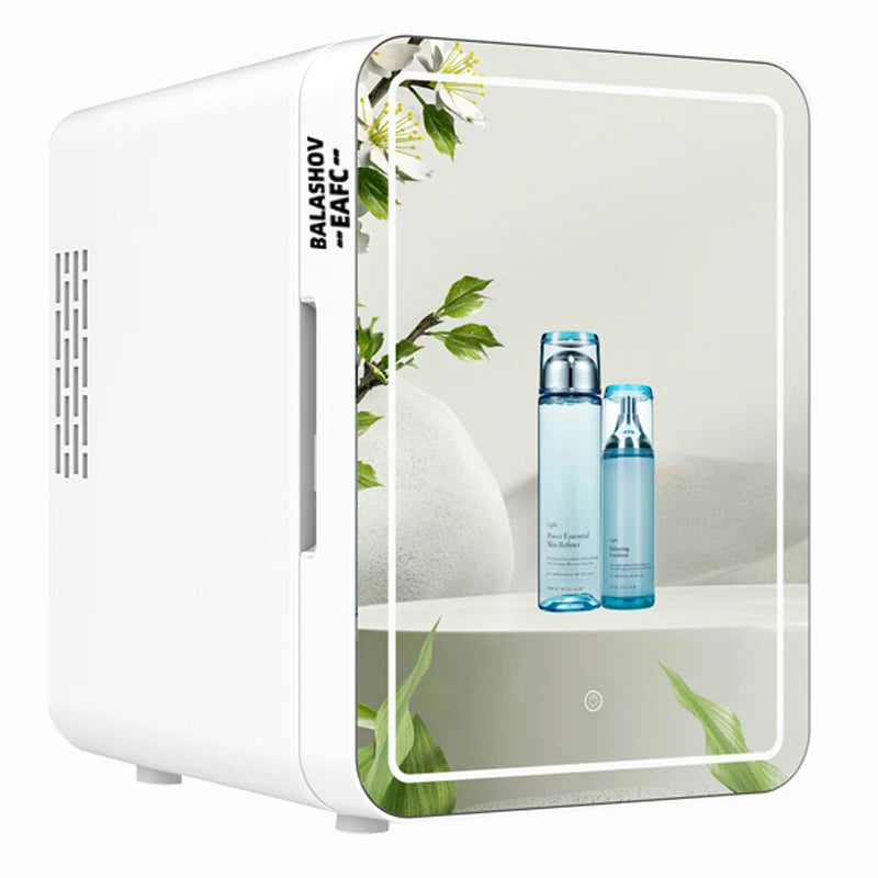 Mini geladeira de maquiagem 4L com espelho de luz LED, refrigerador portátil para armazenamento de cosméticos, mantém fresco e fresco para casa e carro, uso duplo
