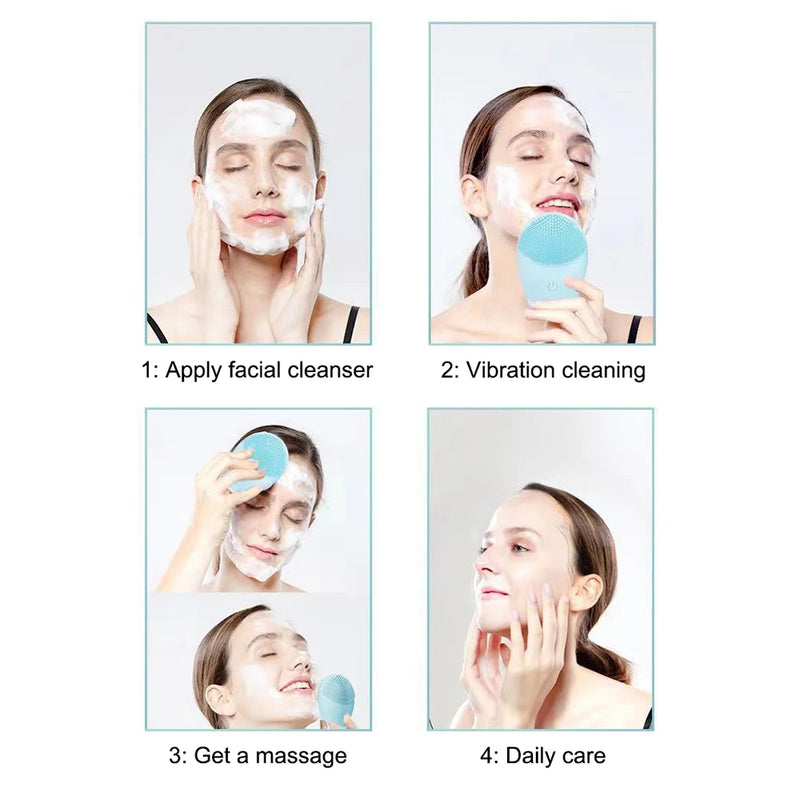 Limpador facial elétrico de silicone, massageador, ferramenta de massagem para cuidados com a pele, máquina de beleza, limpeza vibratória dos poros, massa auto-fornecida