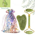 Pó de quartzo rosa, rolo de cristal de jade, massagem spa, massageadores faciais rosa, gua sha, pedra natural, guasha, ferramenta de beleza, lifting facial