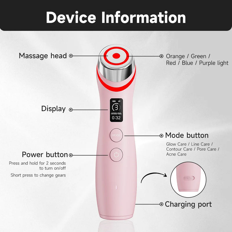 Booster Pro LED Facial Light Therapy 5 Cores Varinha de Beleza para os Olhos Massageador de Olhos com Luz Vermelha para Ferramenta de Rejuvenescimento da Pele