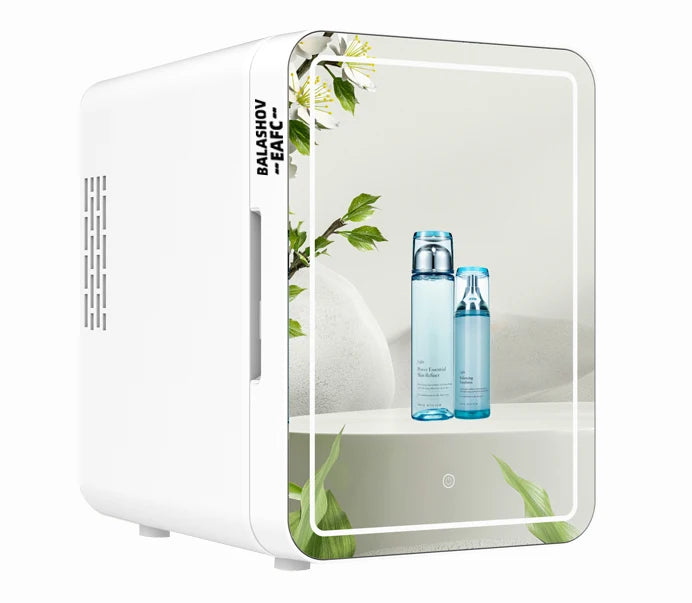 Mini geladeira de maquiagem 4L com espelho de luz LED, refrigerador portátil para armazenamento de cosméticos, mantém fresco e fresco para casa e carro, uso duplo