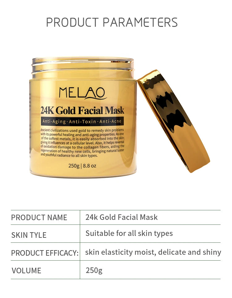 Máscara facial MELAO 24K Gold Beauty Facemask Skin Remove France Máscaras faciais hidratantes de colágeno dourado