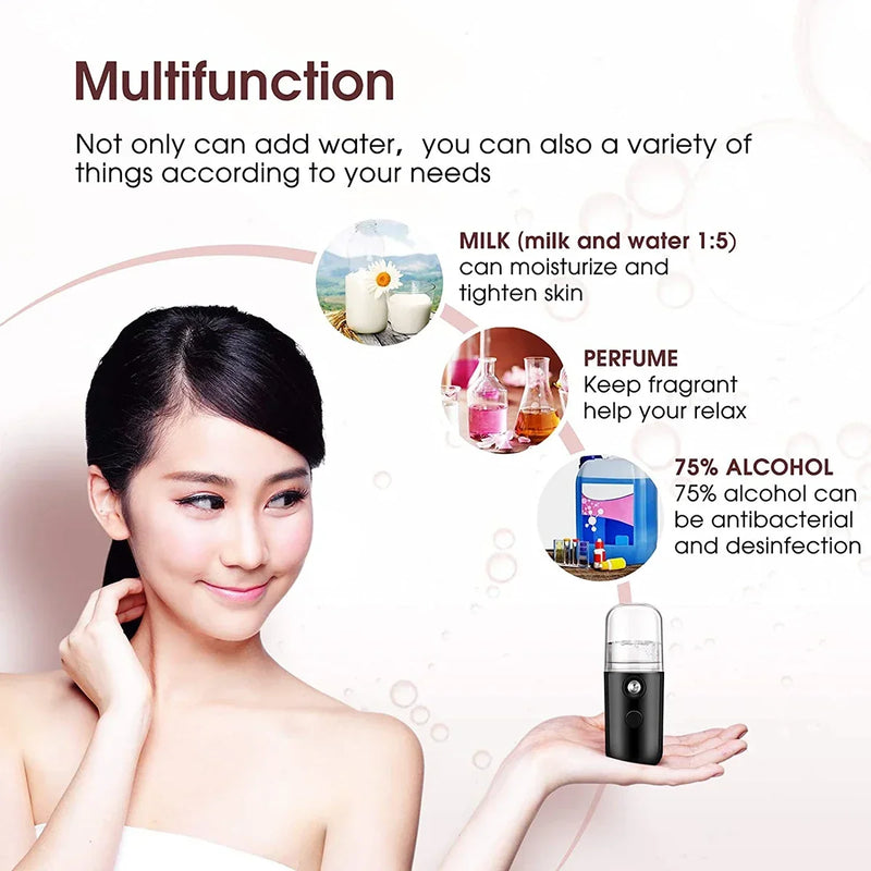 Mini pulverizador de névoa nano portátil USB de 30 ml, spray facial, vaporizador facial, hidratante, umidificador de ar, instrumentos de beleza para cuidados com a pele