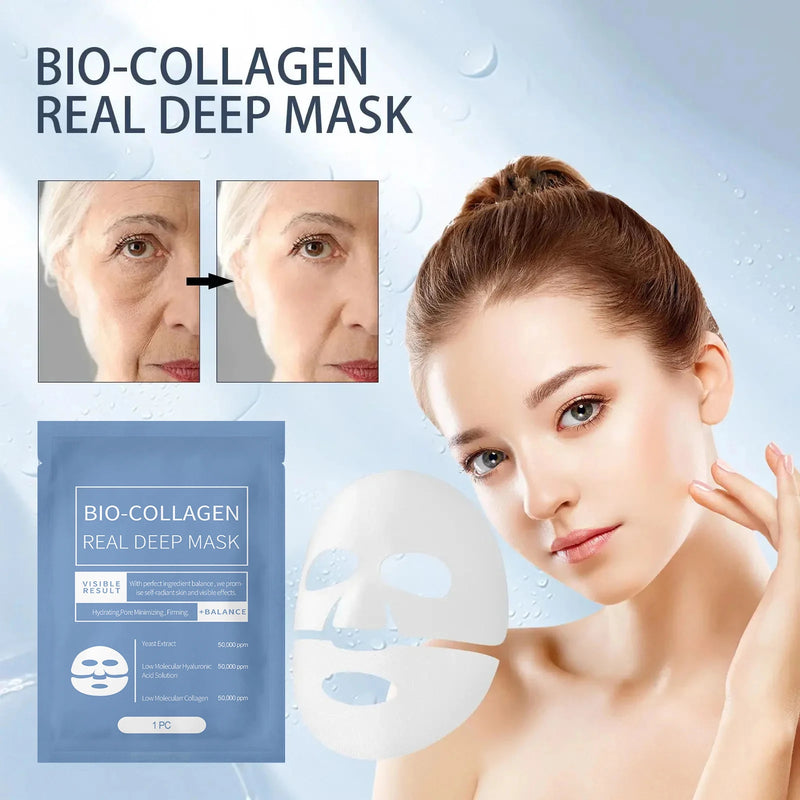 Máscara facial de biocolágeno 1/3/5/10 unidades, antirrugas, suaviza linhas finas, lifting, pele firme, antienvelhecimento, clareia a pele, cosméticos coreanos