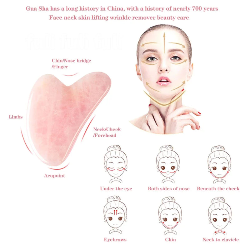 Pó de quartzo rosa, rolo de cristal de jade, massagem spa, massageadores faciais rosa, gua sha, pedra natural, guasha, ferramenta de beleza, lifting facial