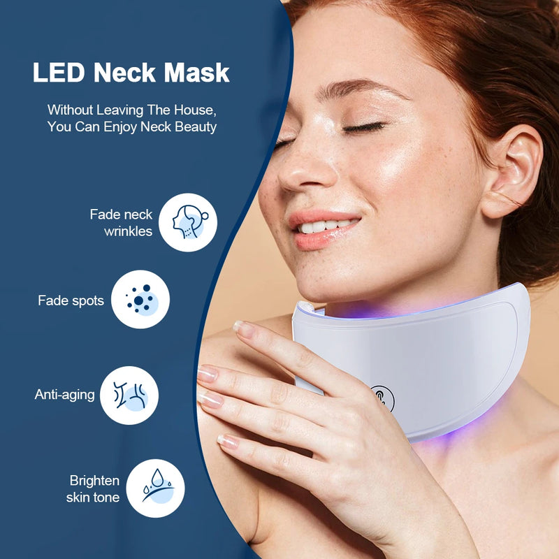 Máscara facial de LED de 7 cores com pescoço, máscara de terapia de luz vermelha para firmamento da pele, lifting, antienvelhecimento, bio-luz, beleza, clareamento, casa