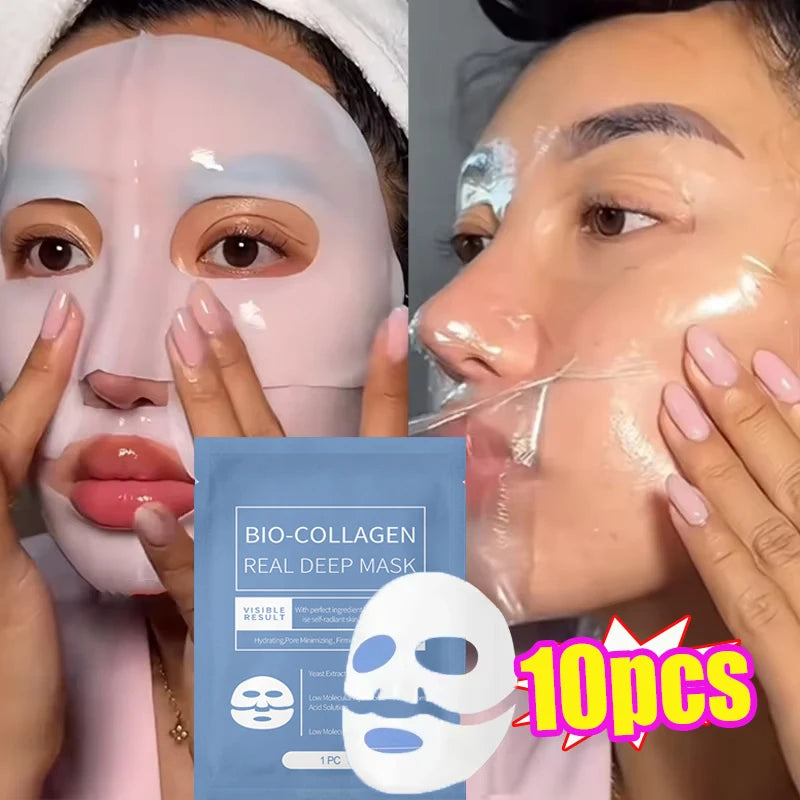 Máscara facial de biocolágeno 1/3/5/10 unidades, antirrugas, suaviza linhas finas, lifting, pele firme, antienvelhecimento, clareia a pele, cosméticos coreanos