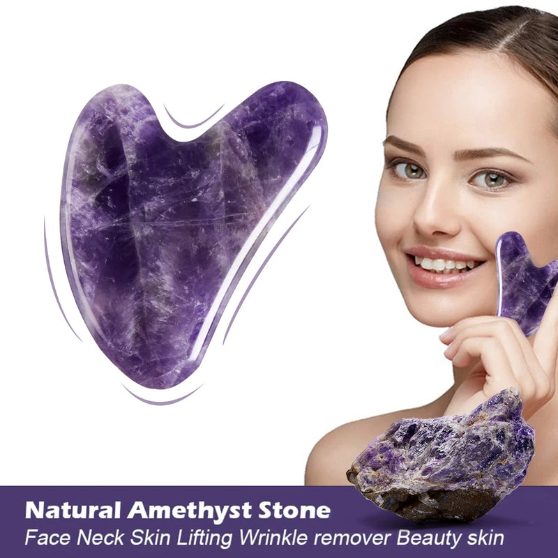 Gua Sha, raspador de guache com jade ametista natural, massageador para rosto, lifting de pele fina, raspador facial, ferramentas de beleza e cuidados com a pele