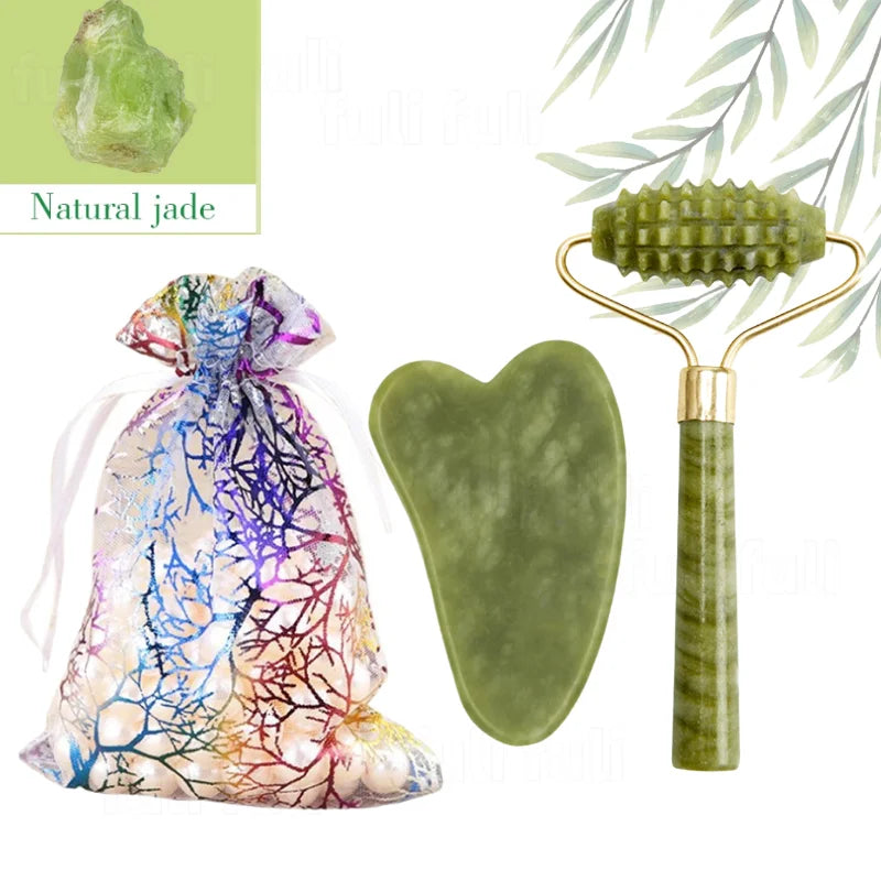 Pó de quartzo rosa, rolo de cristal de jade, massagem spa, massageadores faciais rosa, gua sha, pedra natural, guasha, ferramenta de beleza, lifting facial
