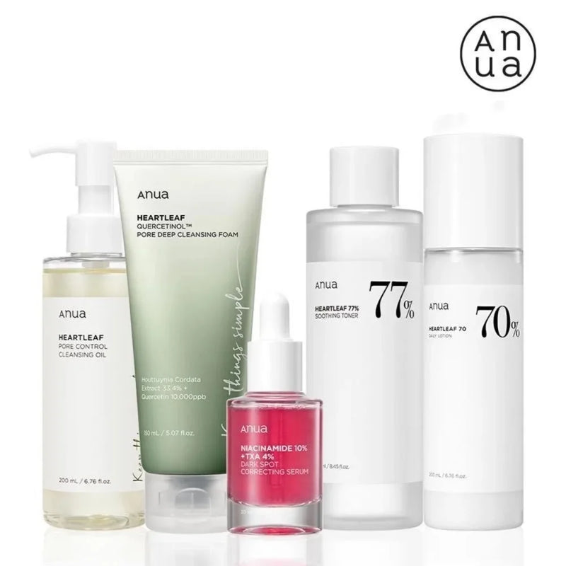 Anua Heartleaf 77% Produtos para Cuidados com a Pele Tônico Hidratante Removedor de Maquiagem Essência Limpeza Profunda Produtos Coreanos para Cuidados com a Pele Conjunto Completo