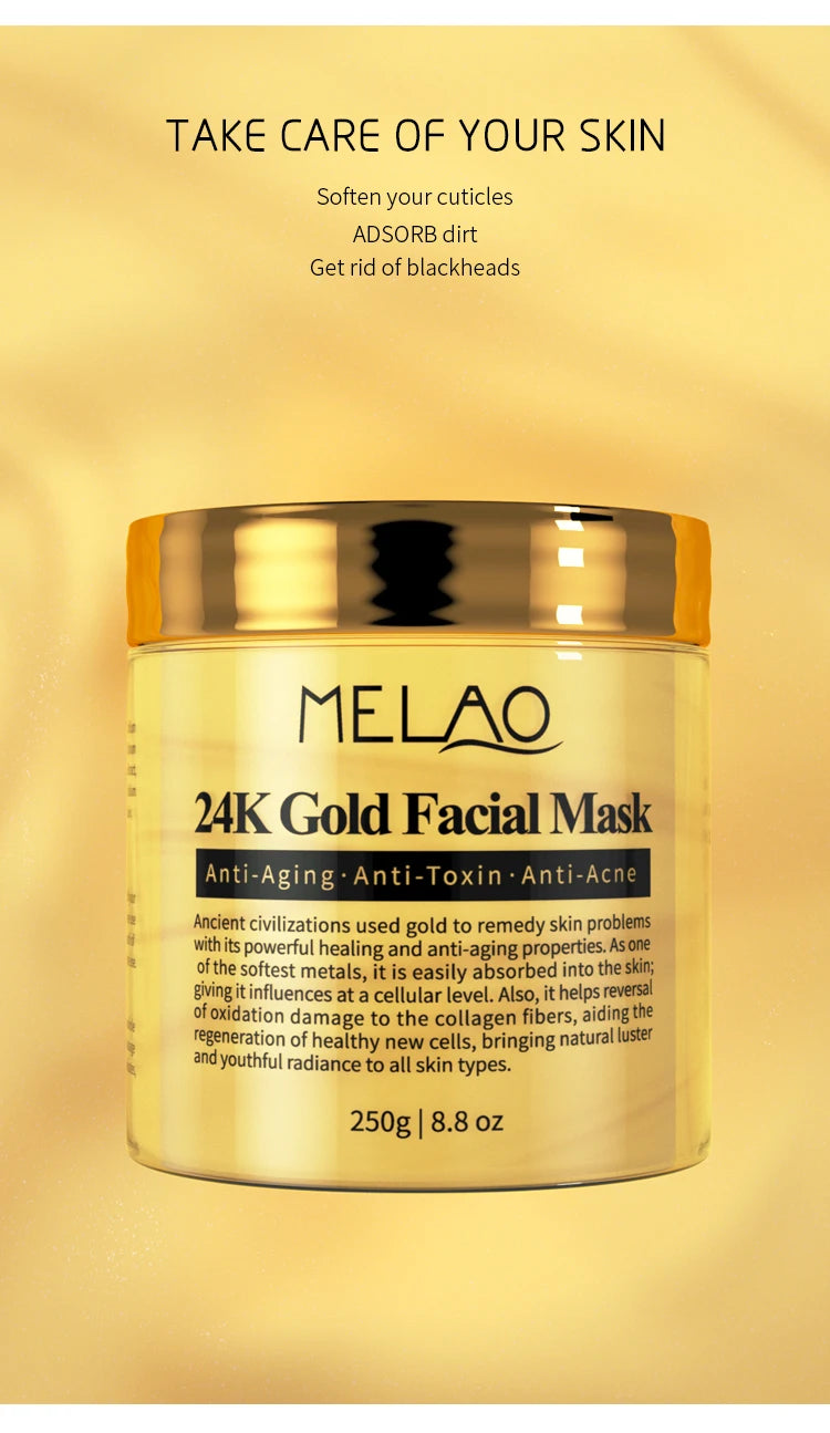Máscara facial MELAO 24K Gold Beauty Facemask Skin Remove France Máscaras faciais hidratantes de colágeno dourado