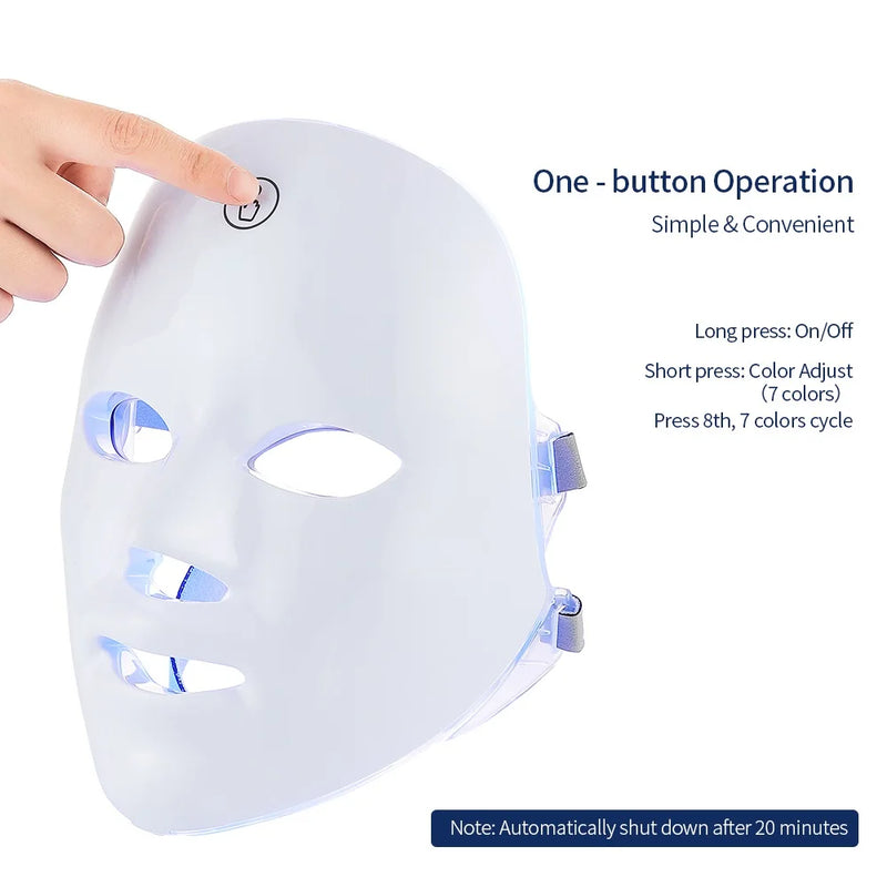 Máscara facial de LED de 7 cores com pescoço, máscara de terapia de luz vermelha para firmamento da pele, lifting, antienvelhecimento, bio-luz, beleza, clareamento, casa