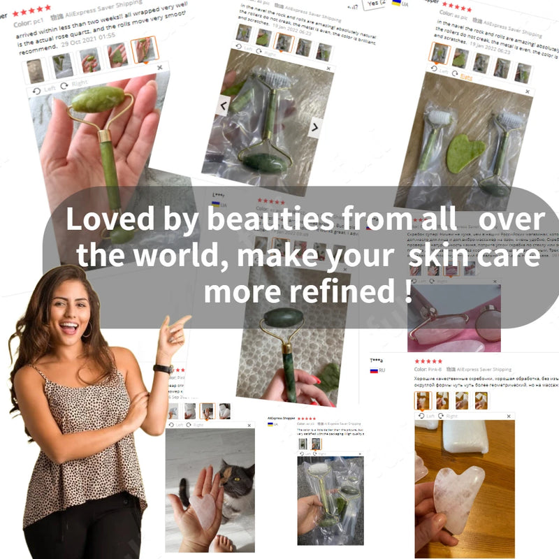 Pó de quartzo rosa, rolo de cristal de jade, massagem spa, massageadores faciais rosa, gua sha, pedra natural, guasha, ferramenta de beleza, lifting facial